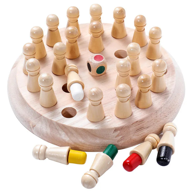 Children's beech wood memory chess educational game with board and pieces for colour recognition