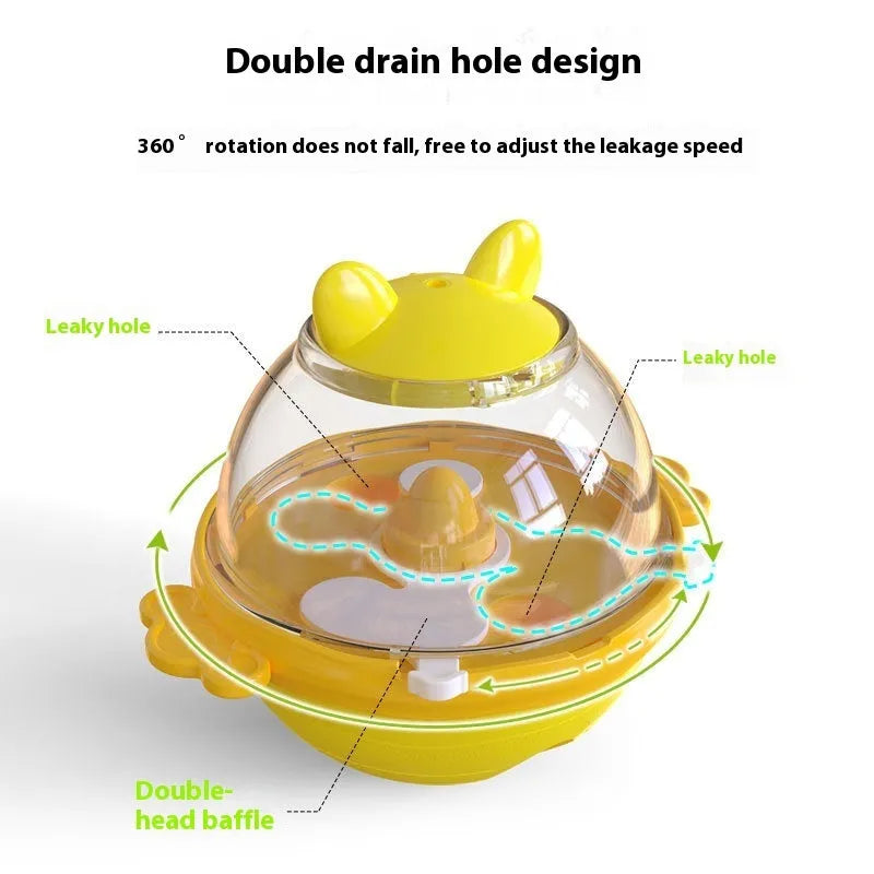 Yellow TPR tumbler pet feeder toy for dogs with food-dispensing design