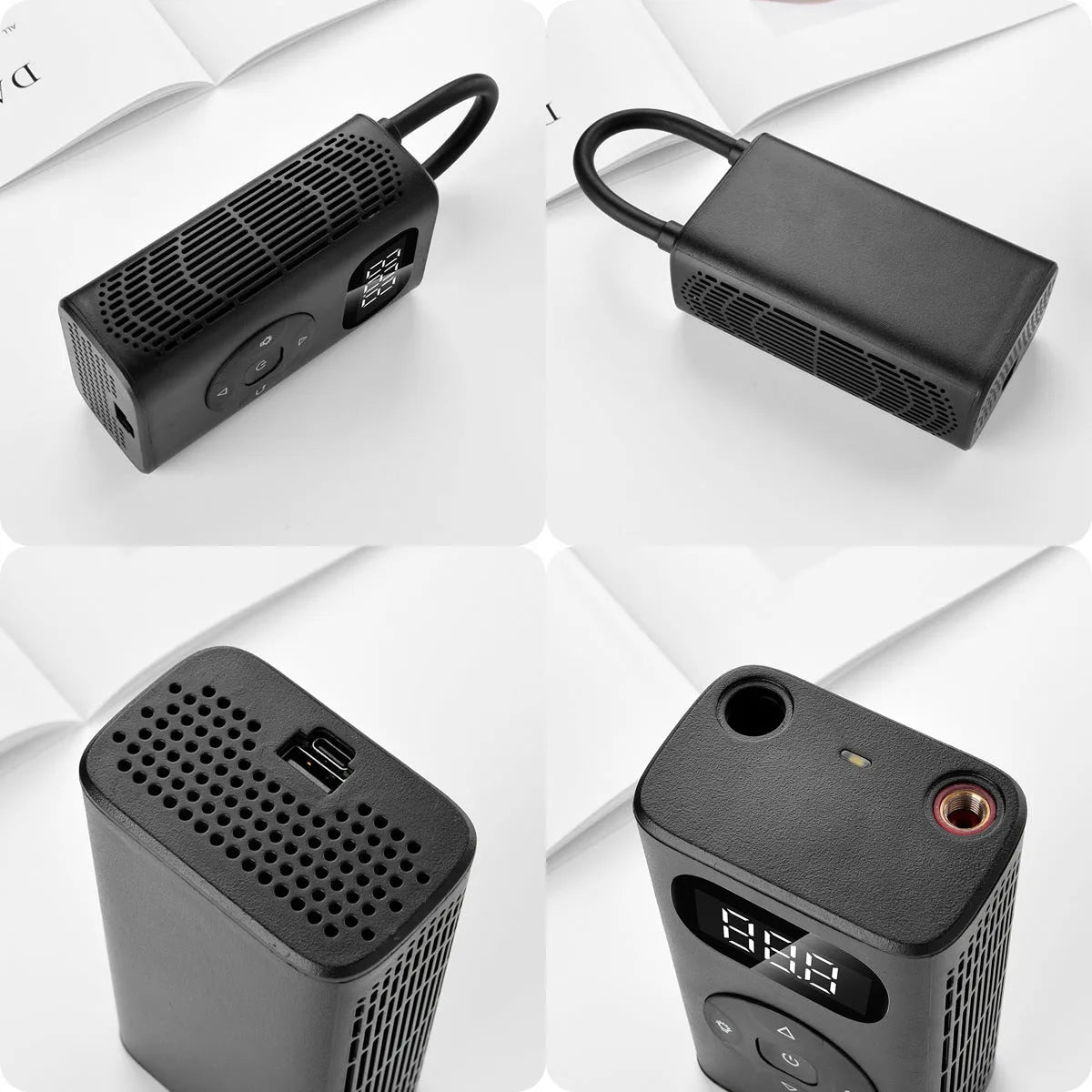 Black aviation aluminium alloy portable USB tyre inflator for car motorcycle bicycle