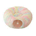 Plush collapsible cat bed with tunnel, non-slip base, and removable washable cushion for indoor pets