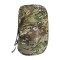 Waterproof backpack rain cover in army green, shown fitted over a large hiking pack.
