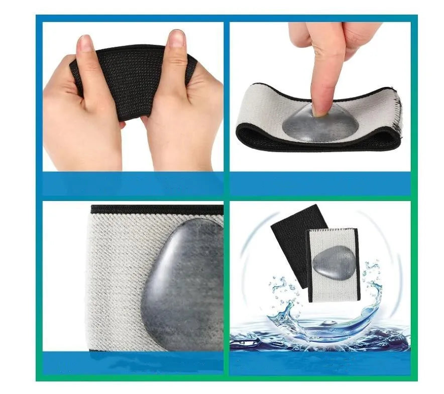 A pair of elastic PU arch support foot bandages, shown in heart style design for flat feet.