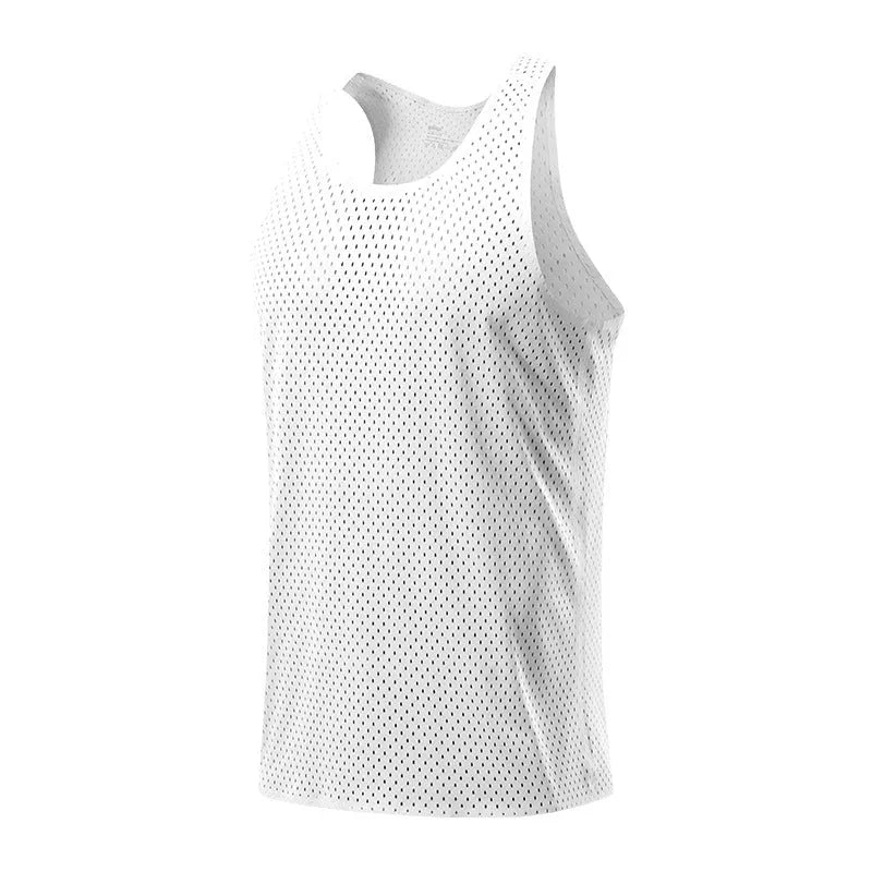 Men's solid colour sleeveless athletic vest in quick-drying polyester fabric for outdoor sports