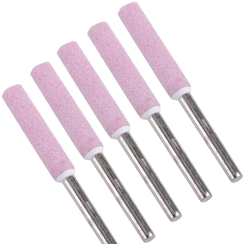 Set of three chrome steel jade ceramic cylindrical chainsaw sharpener grinding heads in 4.0mm, 4.8mm, and 5.5mm diameters
