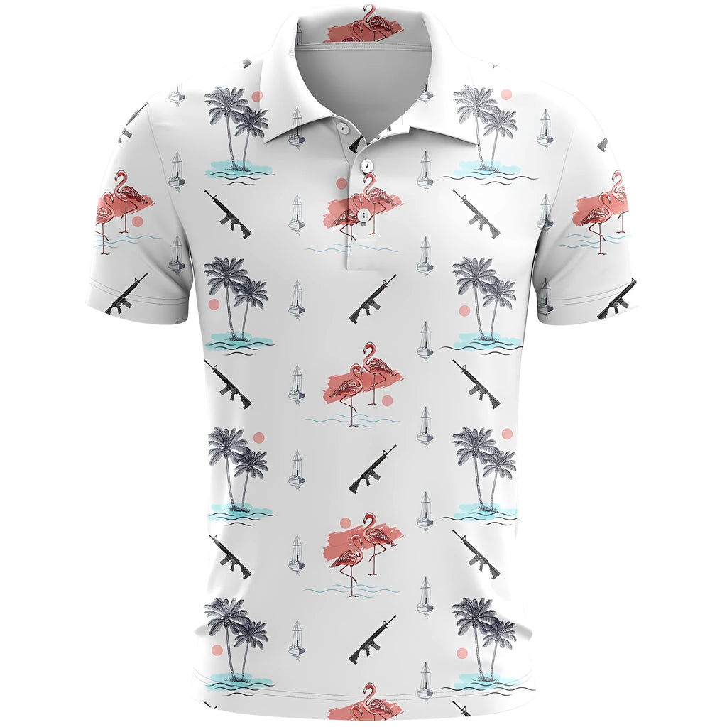 Loose-fit 3D printed short sleeve sports top in bird eye cloth polyester on a hanger.