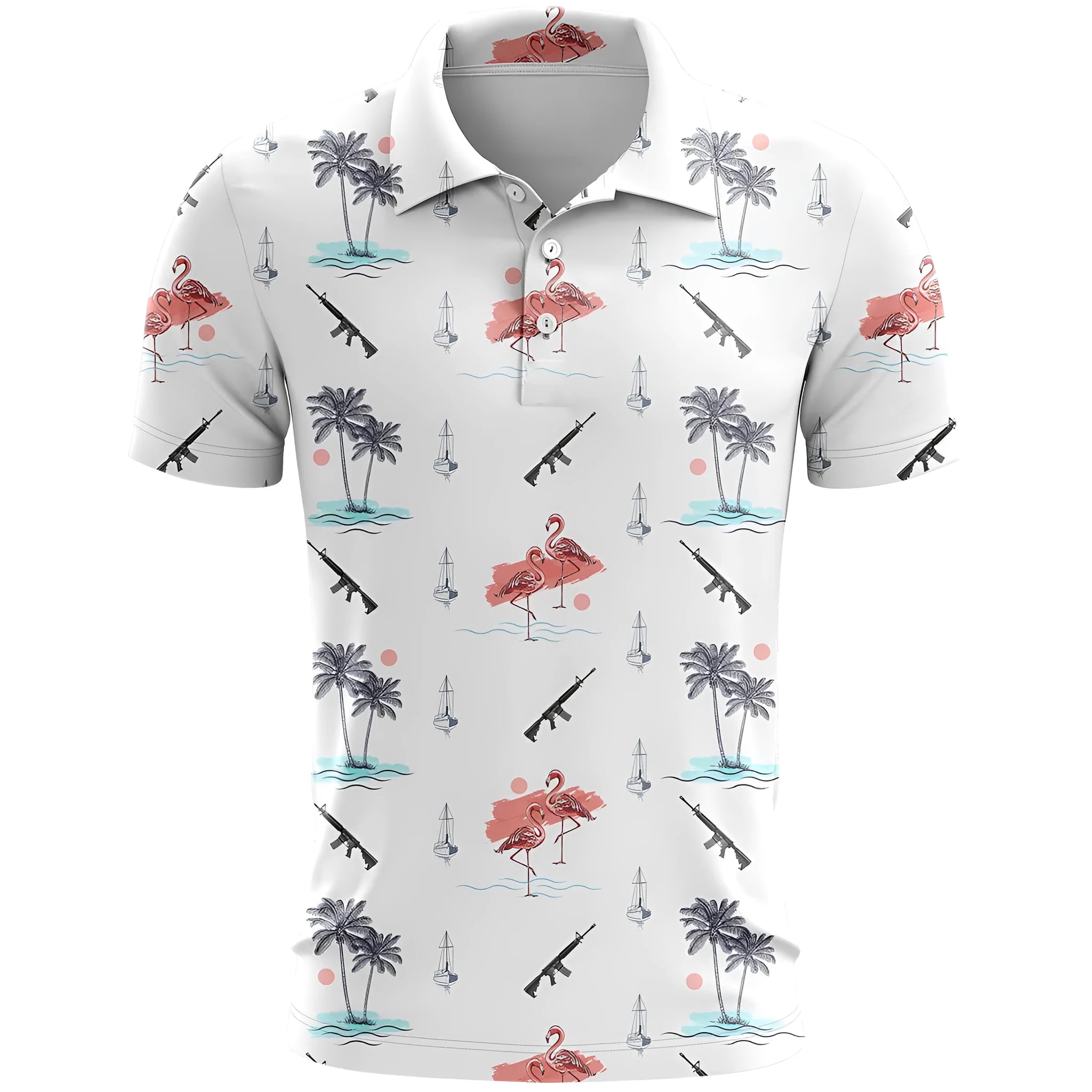 Loose-fit 3D printed short sleeve sports top in bird eye cloth polyester on a hanger.