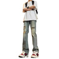 American V retro tattered jeans in blue cotton denim loose fit straight leg for women
