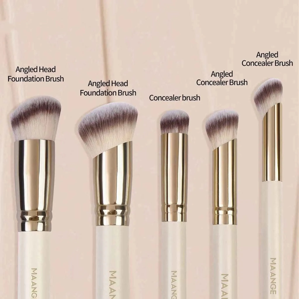 MAANGE 5 piece apricot angled makeup brush set with synthetic bristles for powder and blush