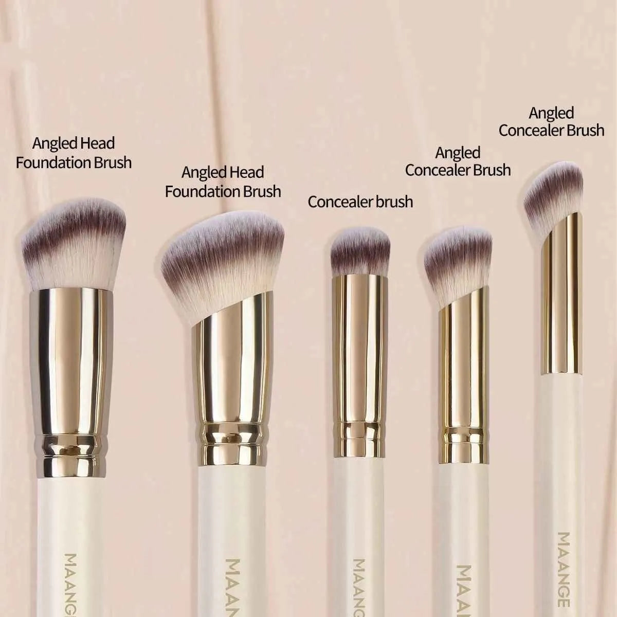 MAANGE 5 piece apricot angled makeup brush set with synthetic bristles for powder and blush