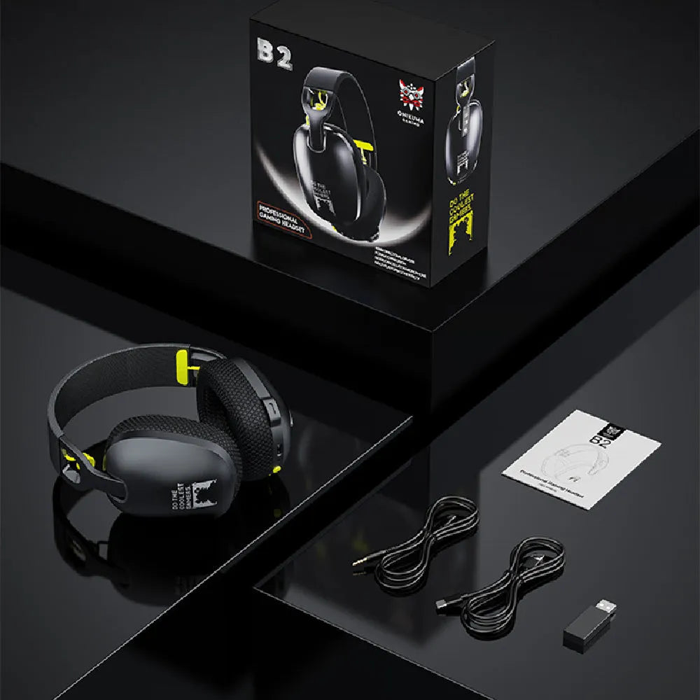 Wireless Bluetooth gaming headset with noise reduction in black or white, showing head-mounted design.