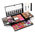 74 colour makeup palette set with four layers, mirror and brushes including eyeshadows and lip glosses