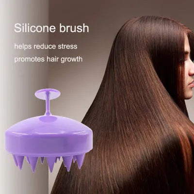 Silicone scalp massage brush with soft bristles in green colour on white background