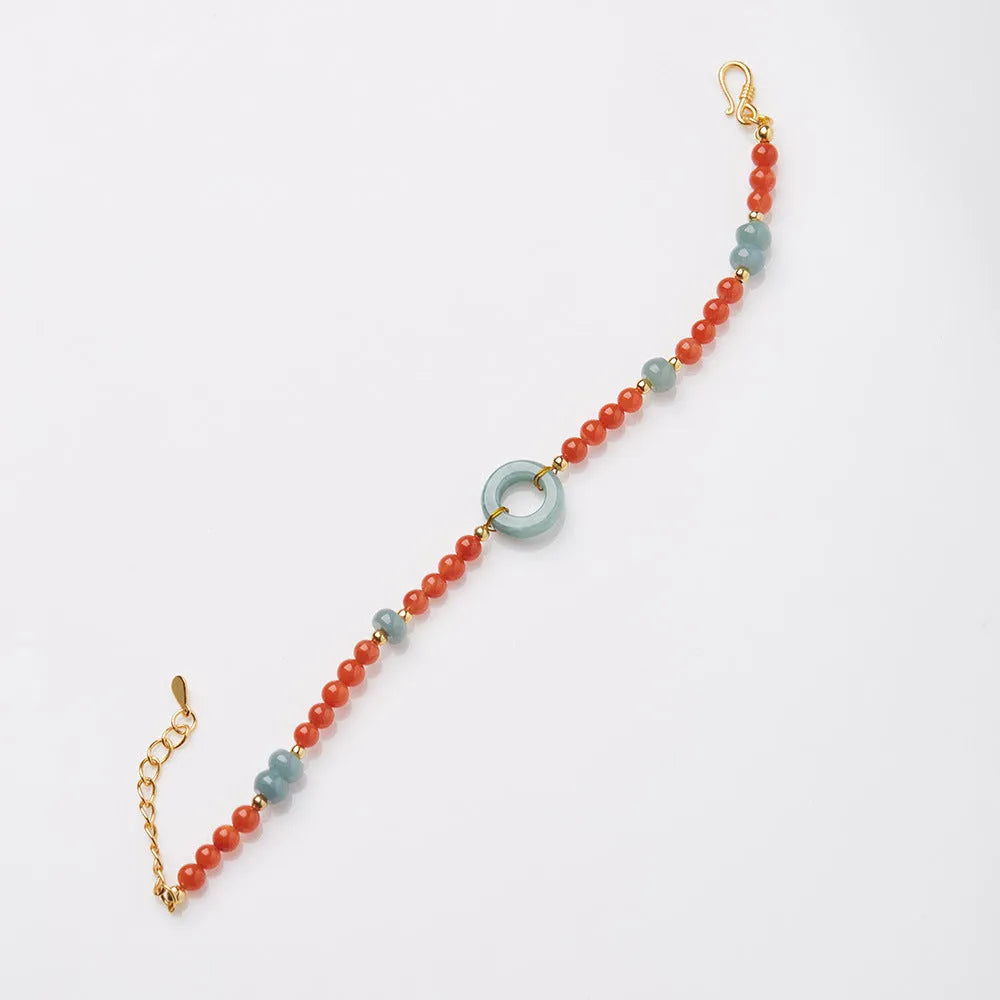 Adjustable South Red Agate women's bracelet with auspicious patterns and safety buckle clasp