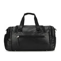 Black large capacity travel bag with separate shoe compartment, closed view.