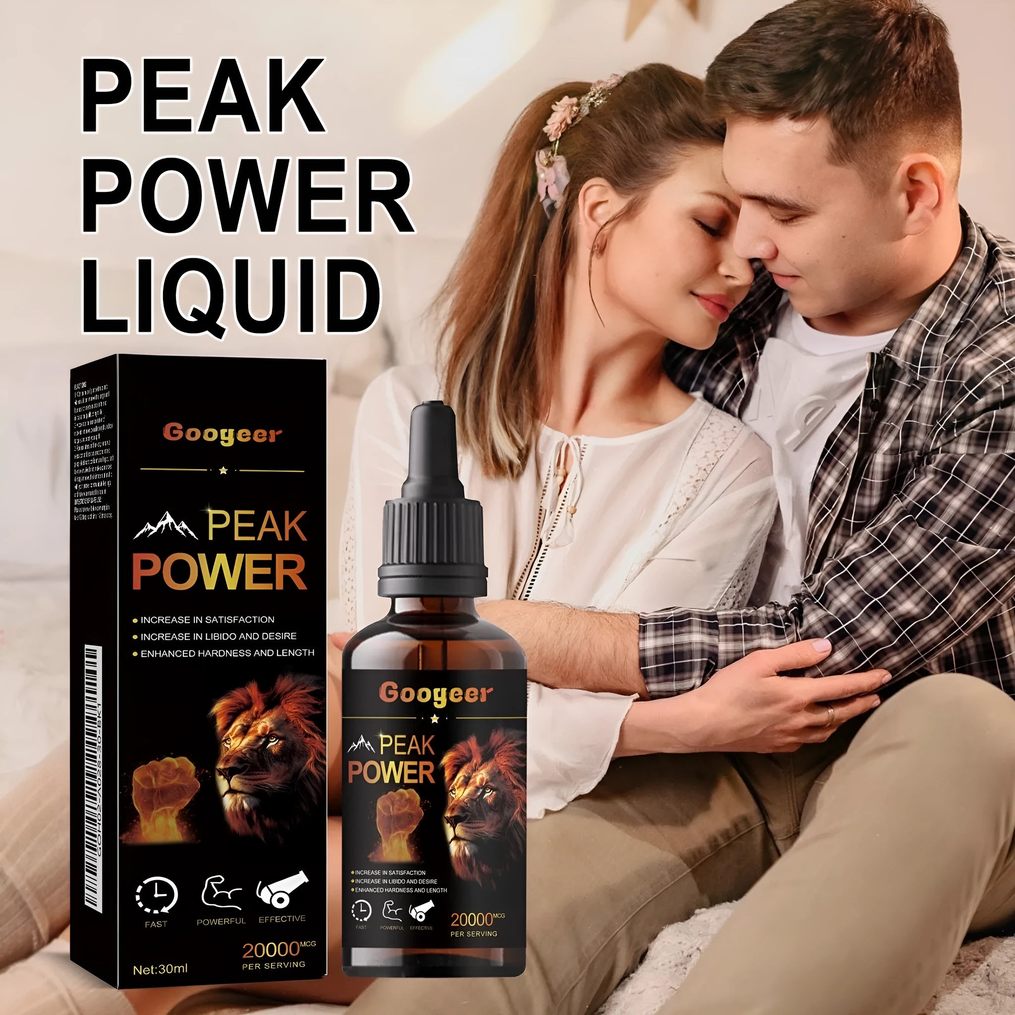 Googeer Peak Power 30ml bottle of liquid energy supplement for adults.