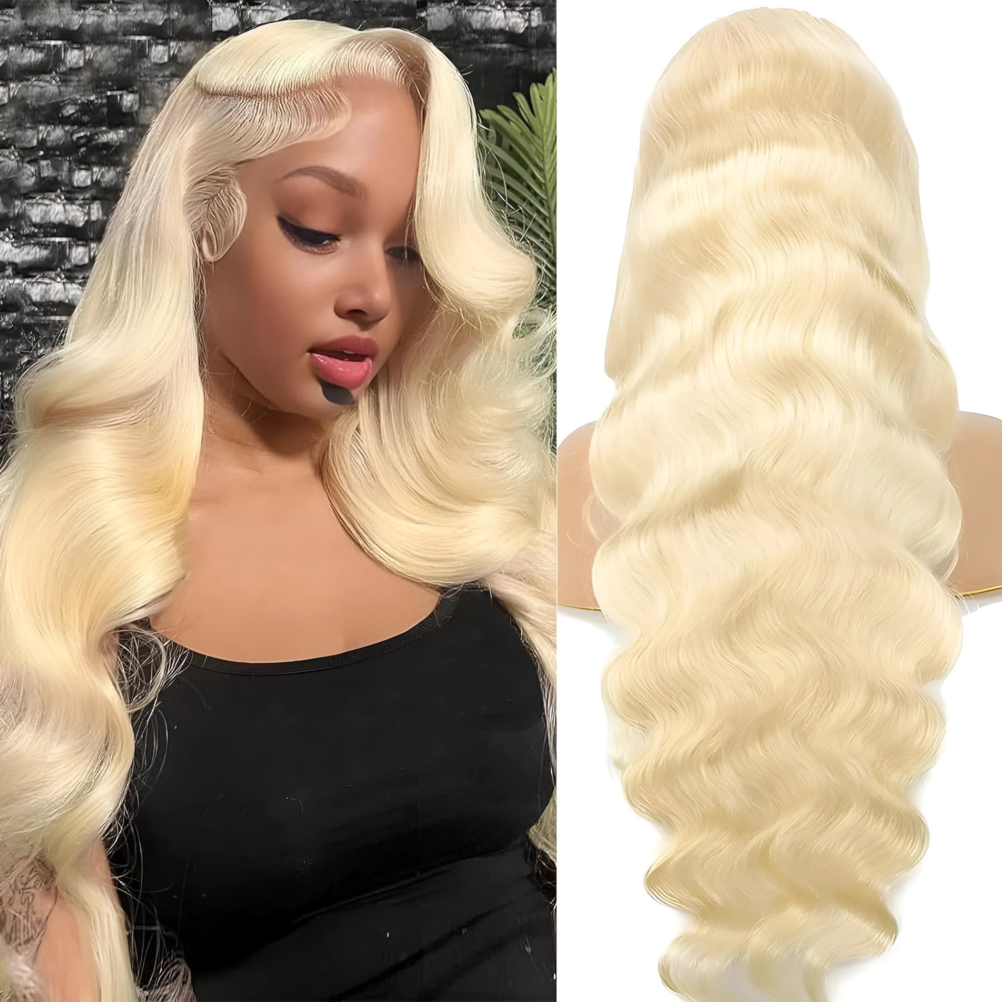 Women's synthetic front lace wig with long curly hair in colour M1 539 613 on a stand.