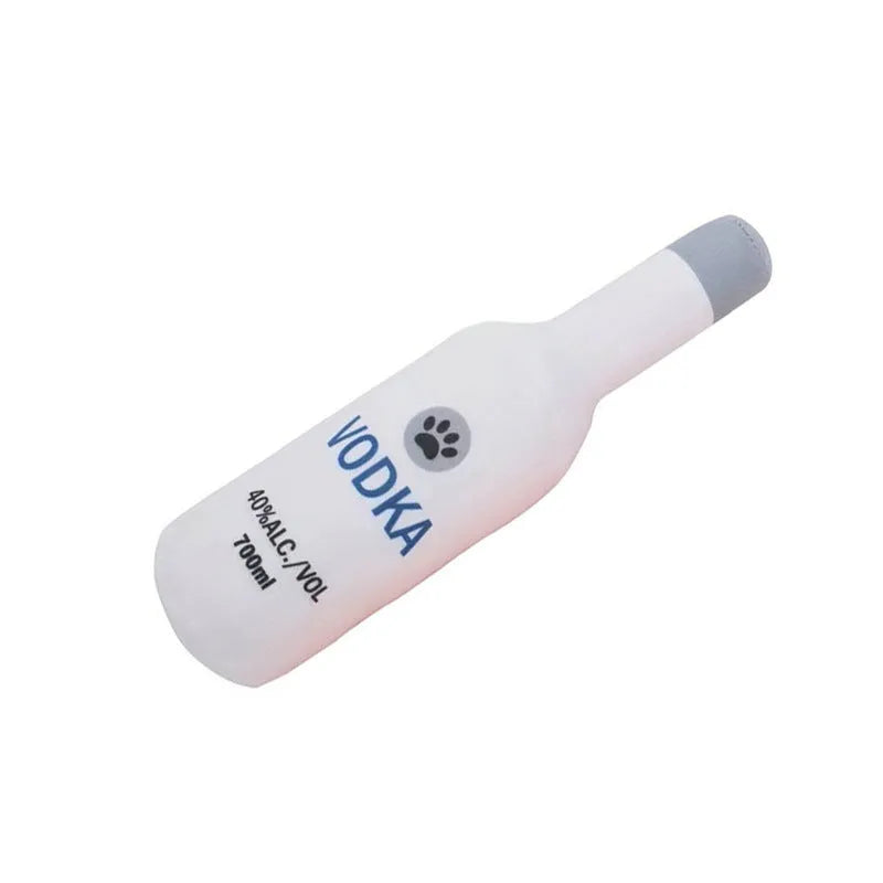 Creative plush wine bottle pet toy for cats and small dogs in various colours