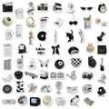 61-piece black and white PVC waterproof sticker pack for laptops and coffee cups