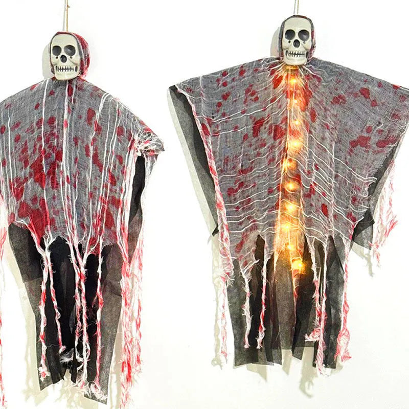 Blood-dyed luminous plastic skull ghost Halloween hanging ornament for outdoor decoration