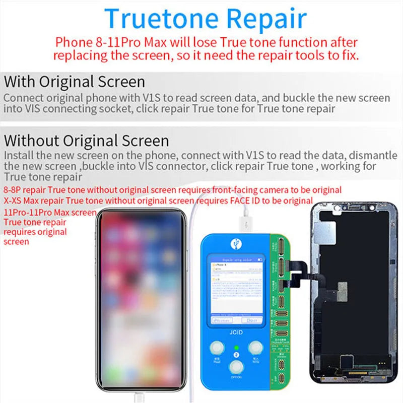 V1SE Pro plastic original colour repair instrument for smartphone component detection.