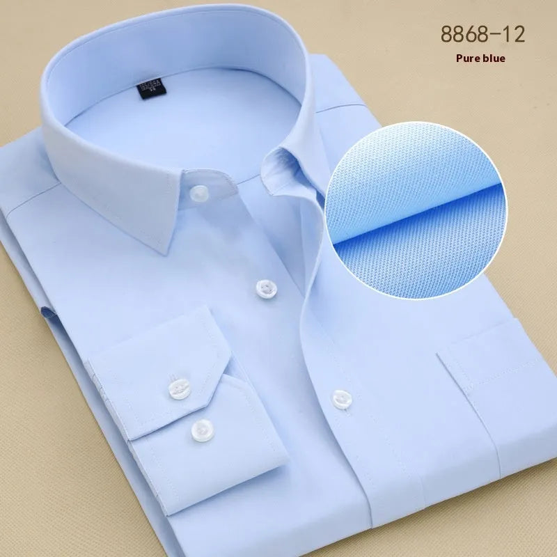 Men's black cotton slim fit business shirt with long sleeves and cardigan styling