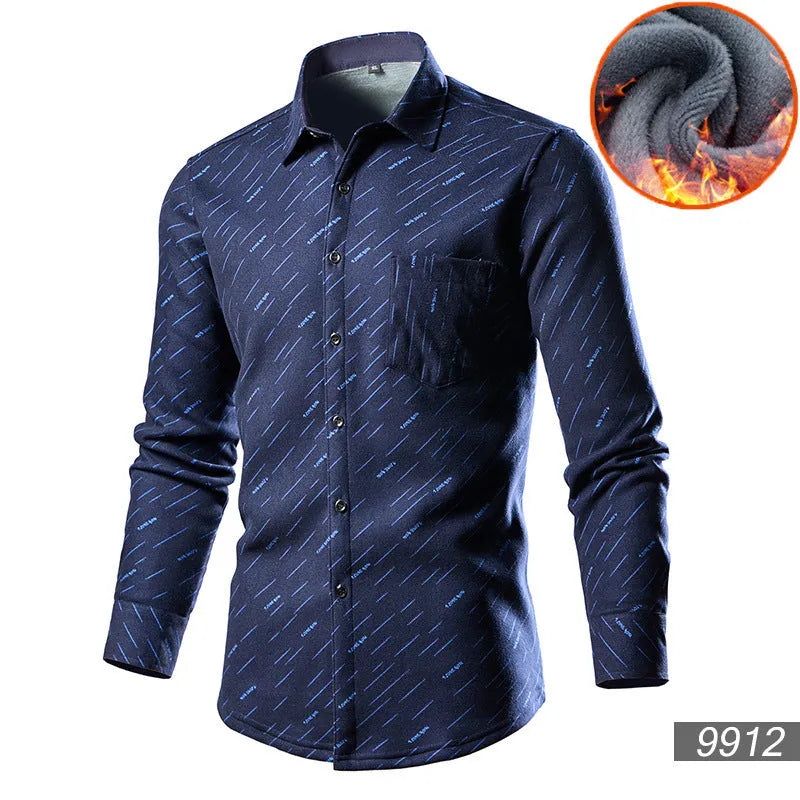 Men's loose fit fleece-lined cardigan shirt in cotton blend fabric