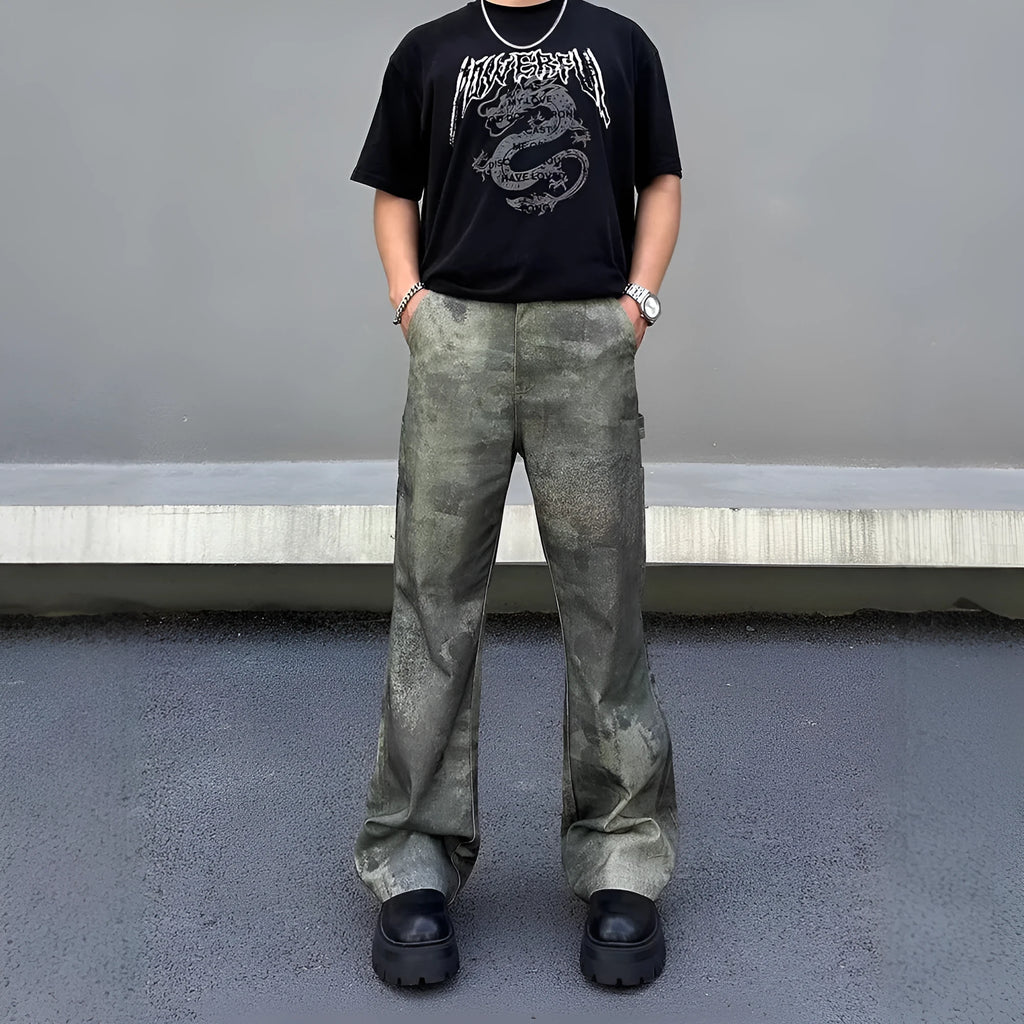 Men's straight-leg camouflage jeans with digital injection pattern in cotton denim fabric