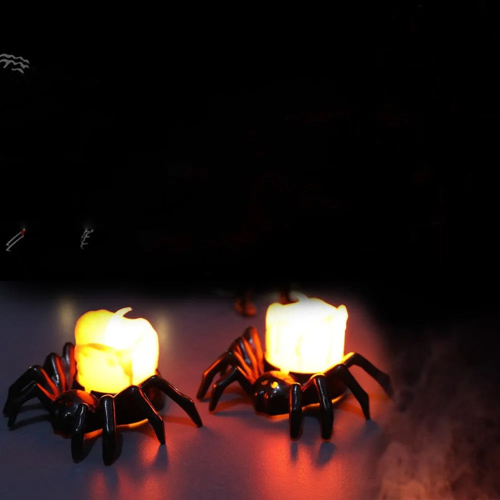 Halloween spider candlestick ornament plastic decoration with battery operated candle light