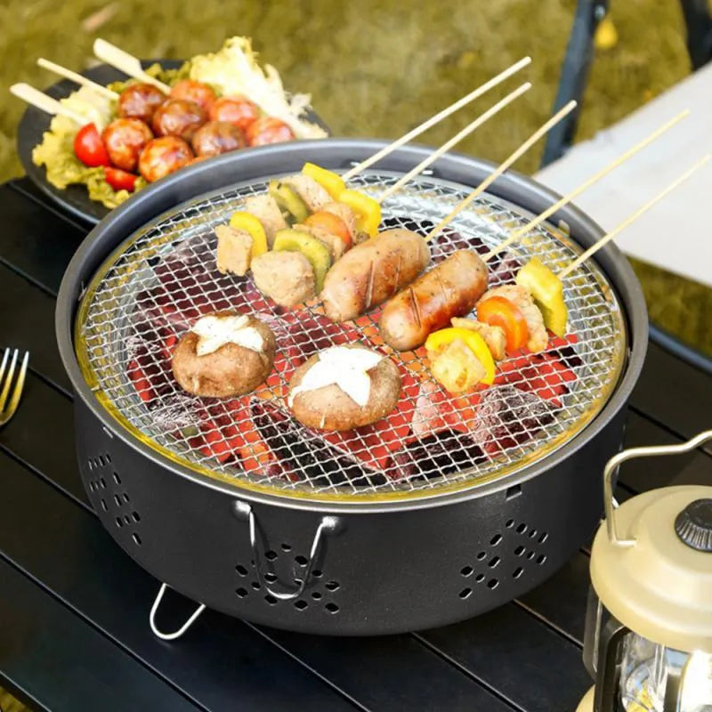 Portable stainless steel barbecue grill with detachable design and storage bag for outdoor camping