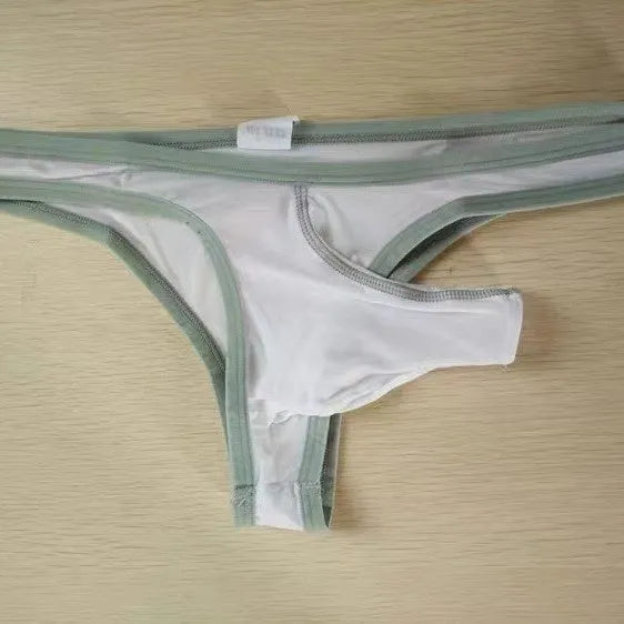 Men's ice silk briefs in colours black, white, army green, dark grey, sky blue, grass green, and skin colour.