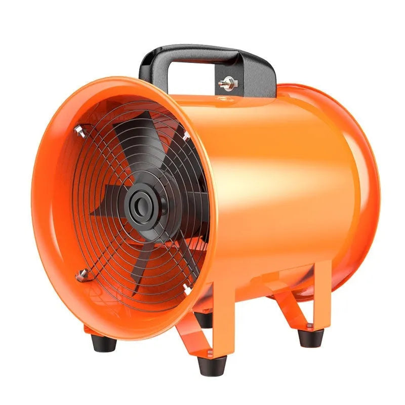 8 inch titanium steel axial flow industrial fan with a 5 metre flexible air duct attached.