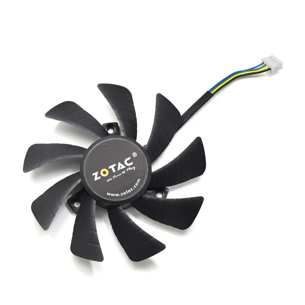 Black 85mm square PC cooling fan with 4-pin connector for graphics card and case ventilation
