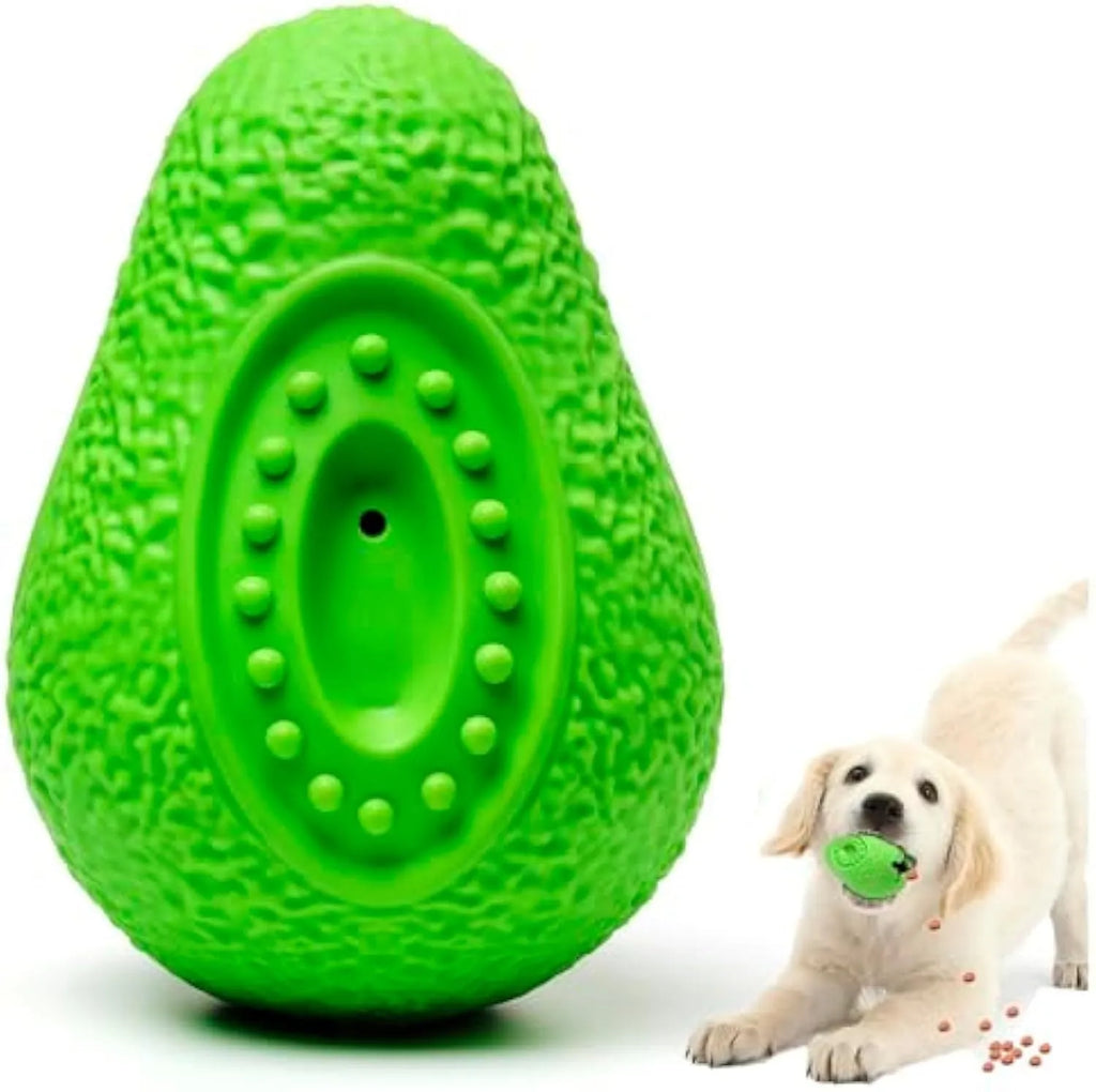 Green avocado-shaped heavy duty natural rubber dog chew toy for aggressive chewers