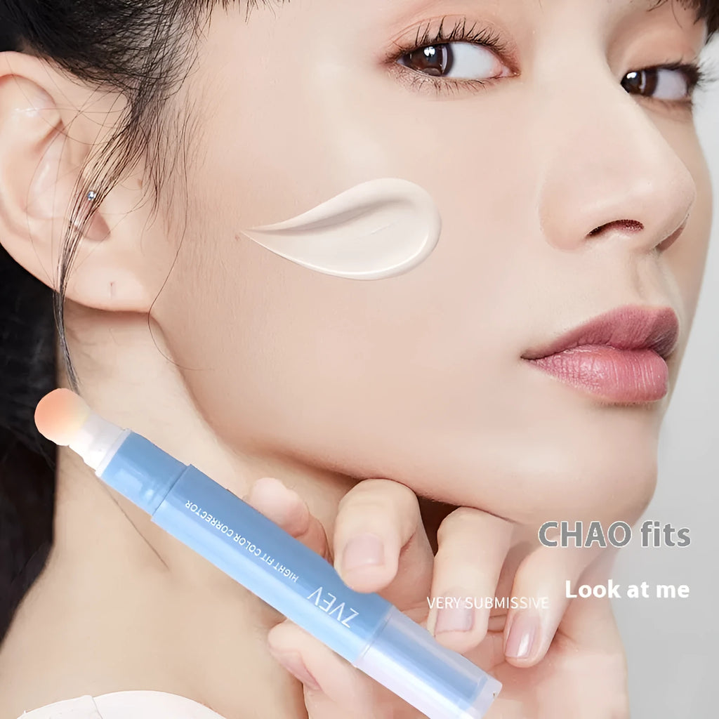 Concealer pen with sponge brush head and cream, shown in 1.5g size with three colour shade options.