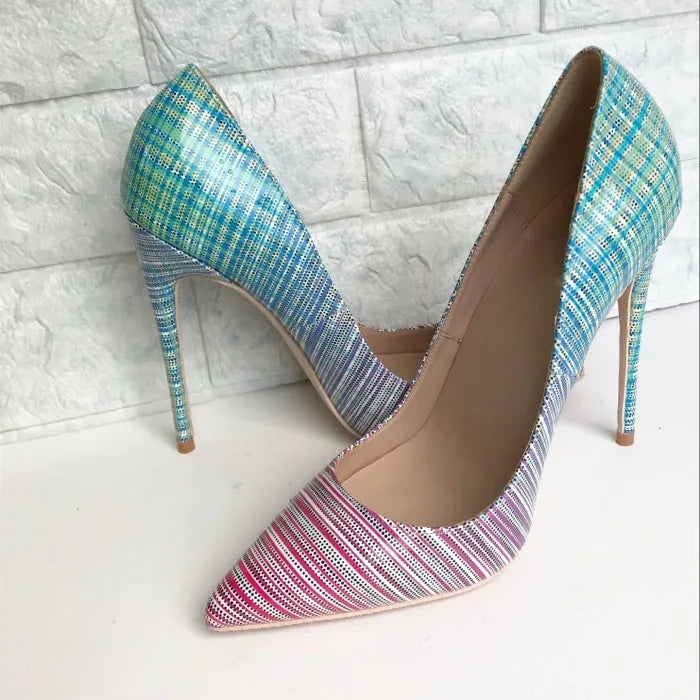 Ladies colourful gradient patent leather heels with pointed toe and super high heel options
