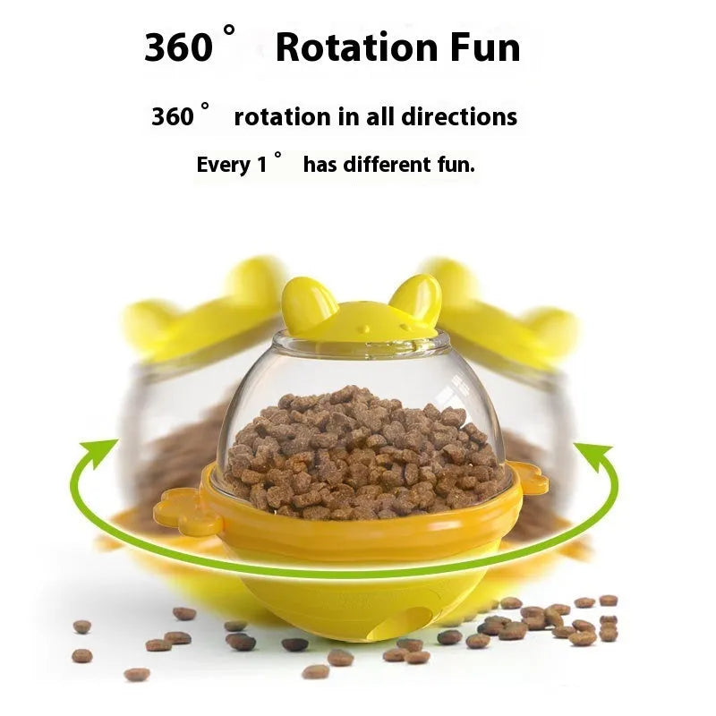 Yellow TPR tumbler pet feeder toy for dogs with food-dispensing design