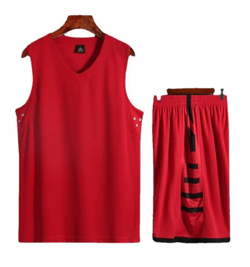 Chemical fibre blend sports vest and pants set for basketball training and campus competitions in white or black