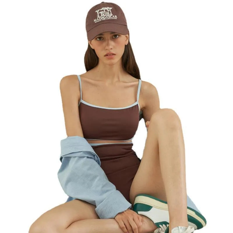 Brown women's triangle one-piece swimsuit with sexy pattern style