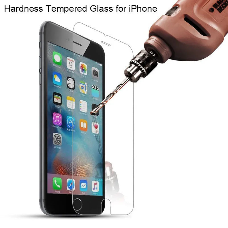 Tempered glass screen protector film for Apple iPhone with anti-fingerprint feature.
