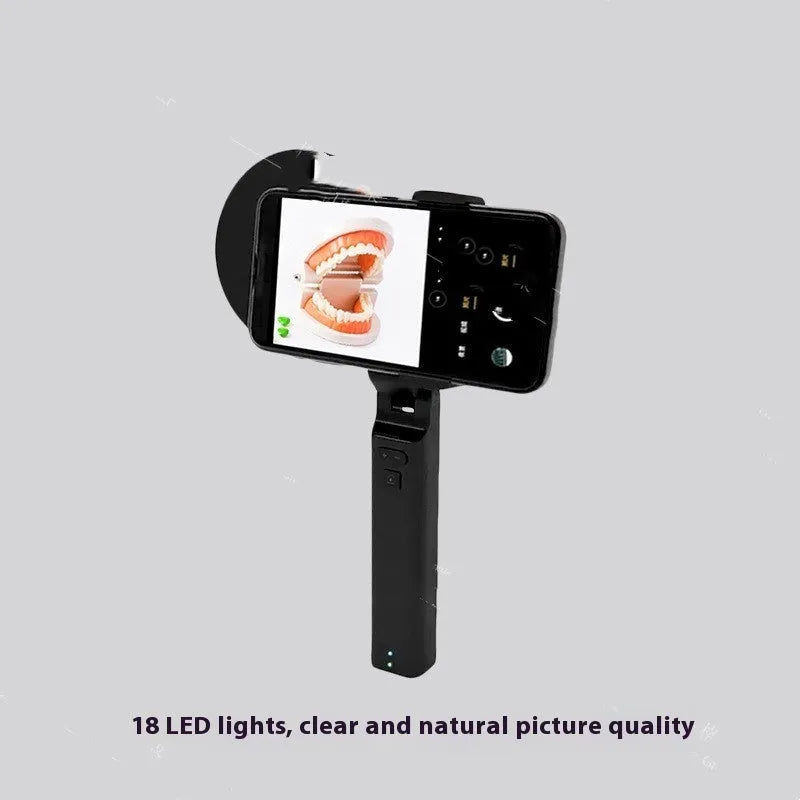 Black handheld LED fill light for phone photography measuring 14.5x25.8x4.7cm