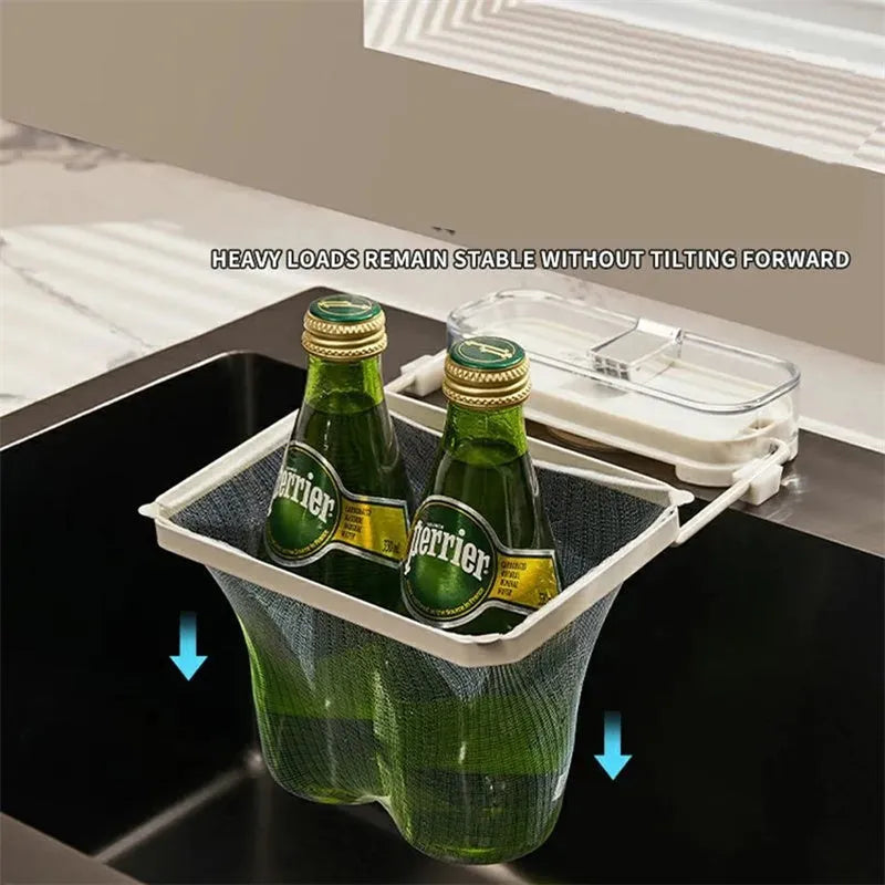 Green kitchen sink filter rack with suction cups and disposable filter pockets for food waste collection