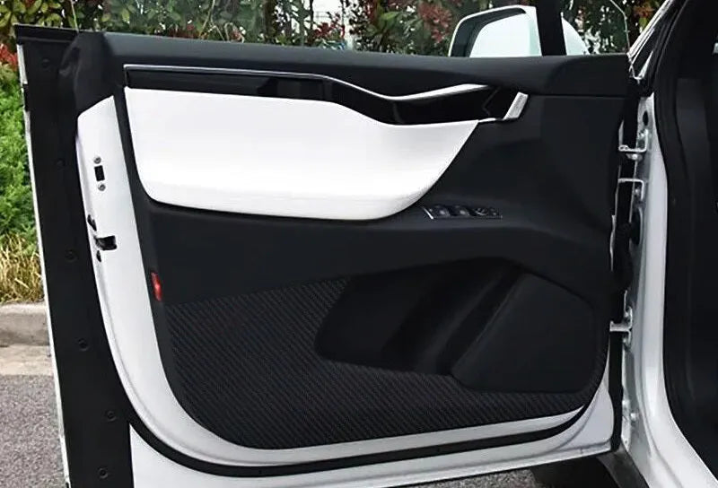 Carbon fibre protective film for Tesla Model S door control panels in 4-piece set
