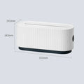 Blue HIPS power strip storage box with double-buckle lid and phone slot on a desk, 331x143x141mm