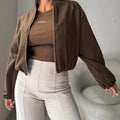 Women's off-shoulder short coat with lantern sleeves in milky white or brown