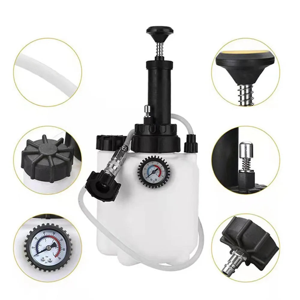 White 3-litre automotive brake oil tank replacement tool with copper, iron, and plastic construction.