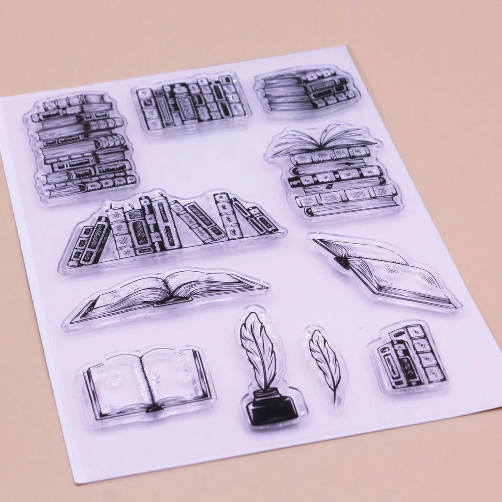 Transparent silicone craft stamp with white seal pattern, measuring 11 by 16 centimetres.