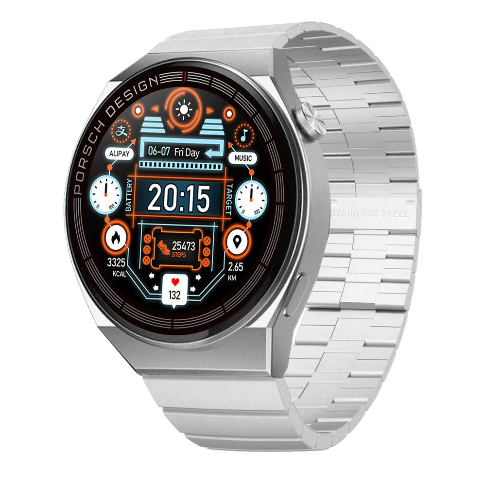 Smartwatch with 1.39 inch screen showing interface, Bluetooth calling and offline payment functions