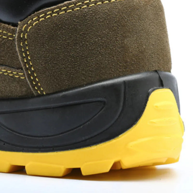 Bronze cow suede leather safety boots with steel toe cap and patterned anti-skid sole
