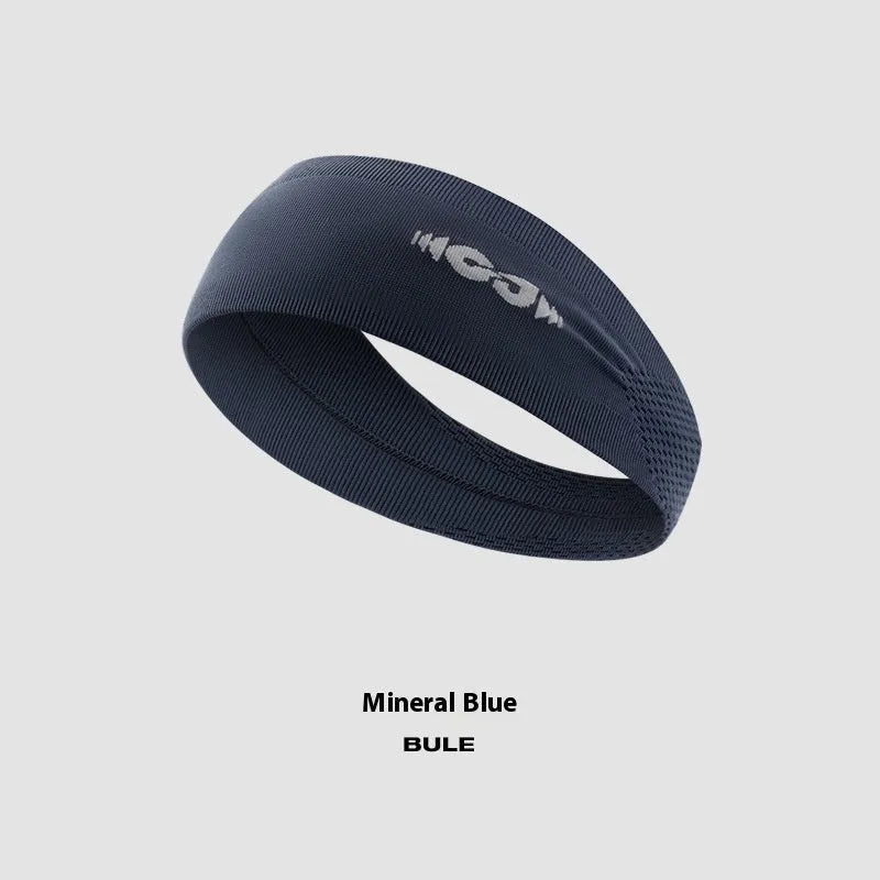 Seamless knitted stretch hair band for sports in black, grey and blue colours.