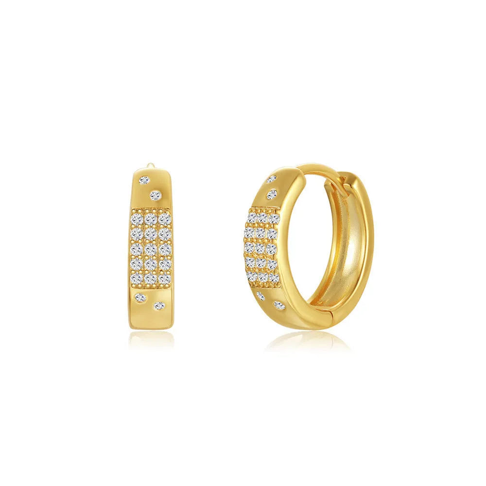 Golden brass diamond earclip earrings with geometric round design on copper base